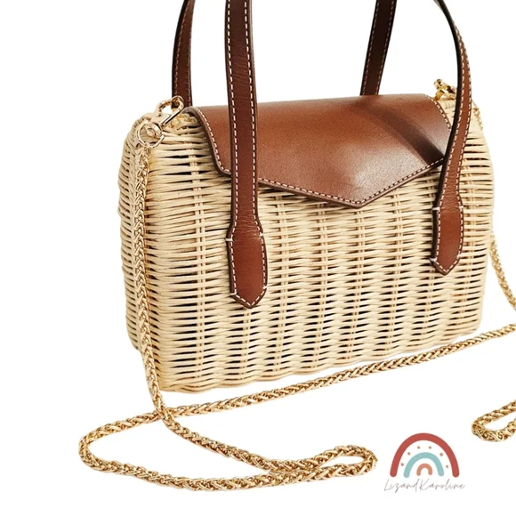 New! J. Crew Small Rattan Leather Top Handle Satchel Crossbody Bag - Picture 11 of 16